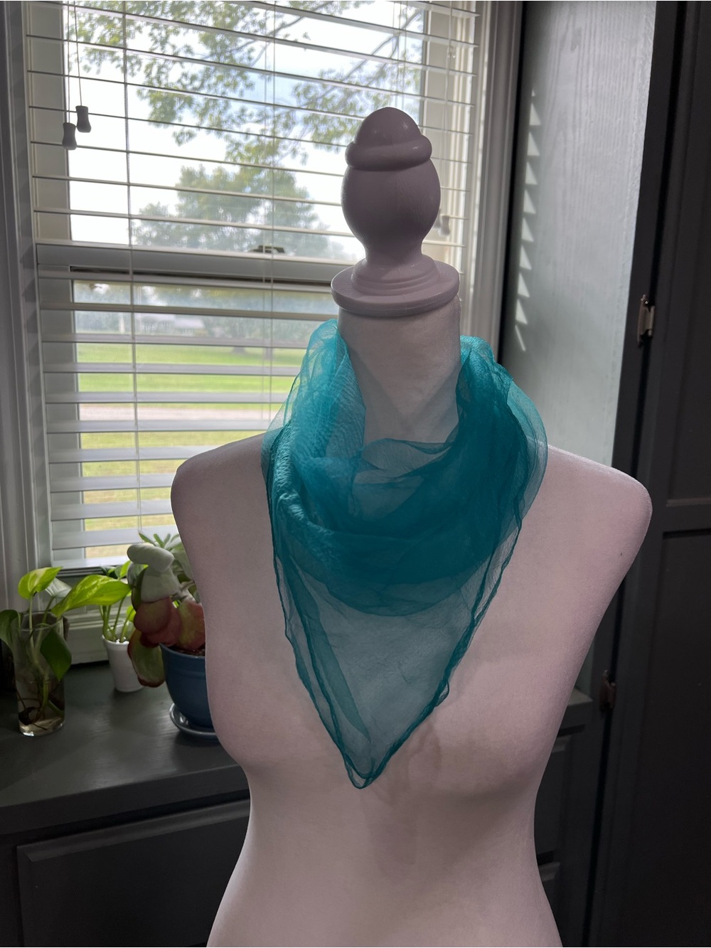 Vintage Lightweight Teal Sheer Scarf - Women Accessories